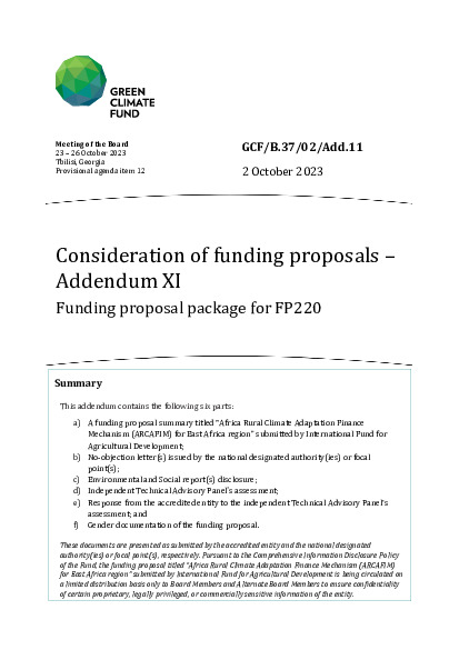 Download Consideration of funding proposals – Addendum XI Funding proposal package for FP220 Document cover for Consideration of funding proposals – Addendum XI Funding proposal package for FP220