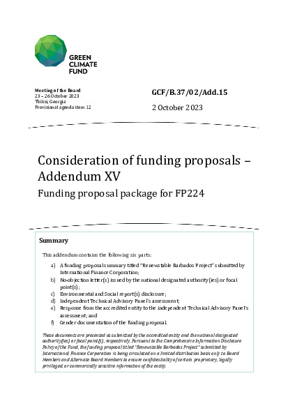 Document cover for Consideration of funding proposals – Addendum XV Funding proposal package for FP224