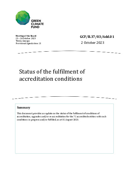Document cover for Consideration of accreditation proposals – Addendum I: Status of the fulfilment of accreditation conditions