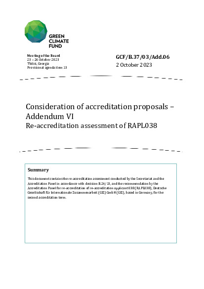 Download Consideration of accreditation proposals – Addendum VI: Re-accreditation assessment for RAPL038 Document cover for Consideration of accreditation proposals – Addendum VI: Re-accreditation assessment for RAPL038