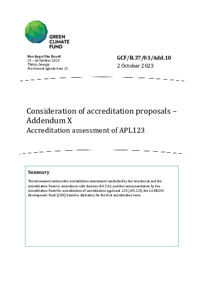 Document cover for Consideration of accreditation proposals – Addendum X: Accreditation assessment of APL123