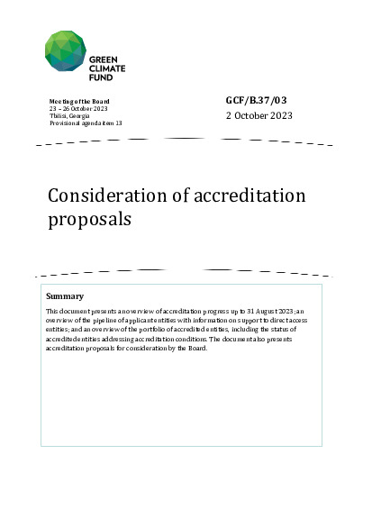 Document cover for Consideration of accreditation proposals