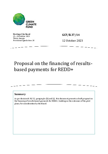 Document cover for Proposal on the financing of results-based payments for REDD+ 