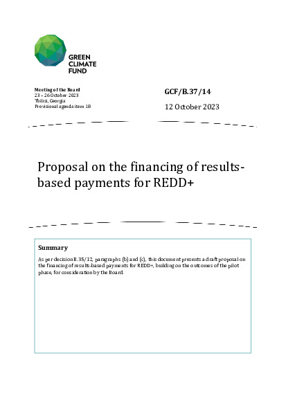 Download Proposal on the financing of results-based payments for REDD+ Document cover for Proposal on the financing of results-based payments for REDD+