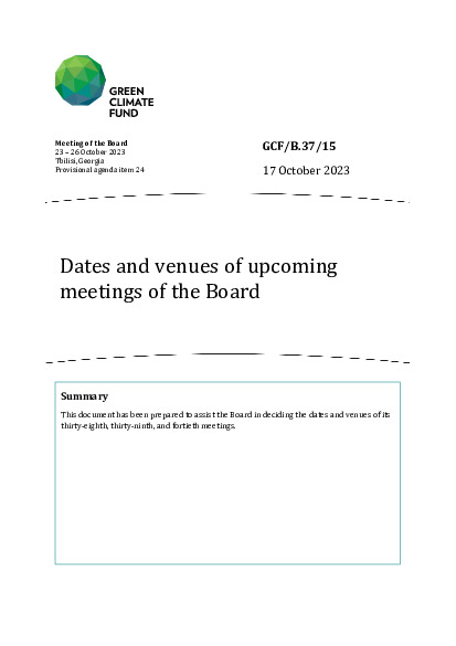 Document cover for Dates and venues of upcoming meetings of the Board