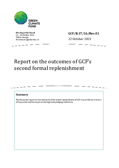 Document cover for Report on the outcomes of GCF’s second formal replenishment