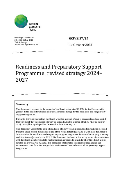 Document cover for Readiness and Preparatory Support Programme: revised strategy 2024–2027