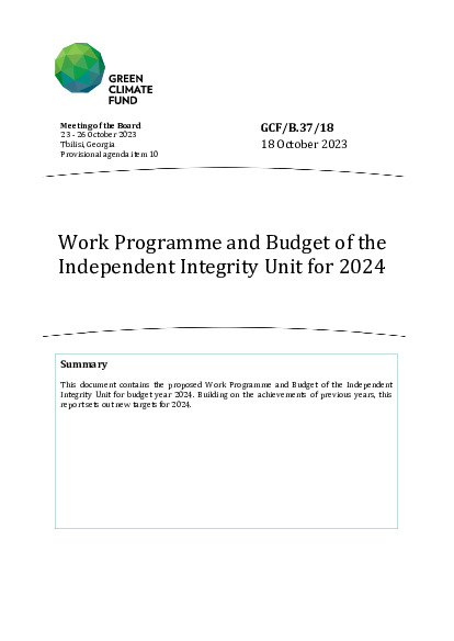 Download Work programme and Budget of the Independent Integrity Unit for 2024 Document cover for Work programme and Budget of the Independent Integrity Unit for 2024