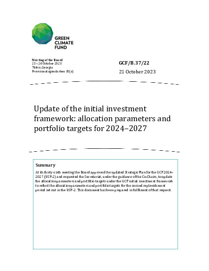 Document cover for Update of the initial investment framework: allocation parameters and portfolio targets for 2024–2027 