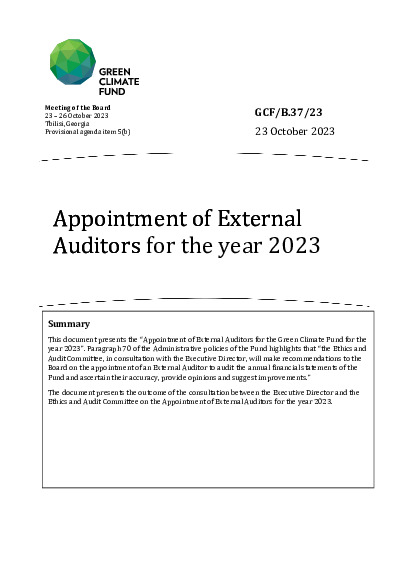 Document cover for Appointment of External Auditors for the year 2023