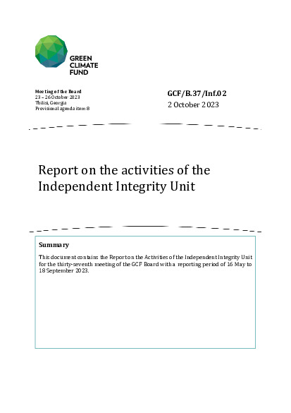 Document cover for Report on the activities of the Independent Integrity Unit