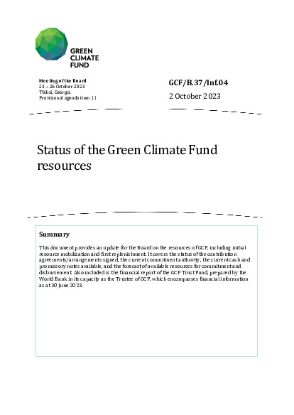 Document cover for Status of the Green Climate Fund resources 