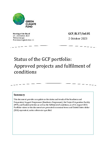 Document cover for Status of the GCF portfolio: Approved projects and fulfilment of conditions 
