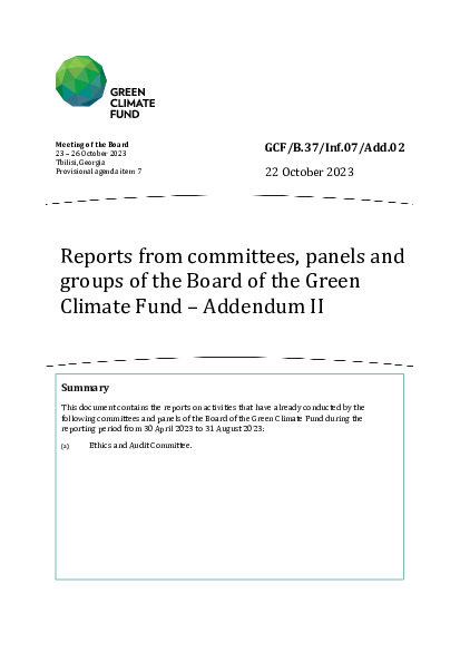 Document cover for Reports from committees, panels and groups of the Board of the Green Climate Fund – Addendum II