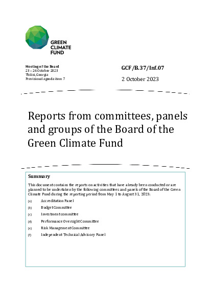 Document cover for Reports from committees, panels and groups of the Board of the Green Climate Fund