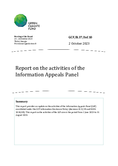 Document cover for Report on the activities of the Information Appeals Panel