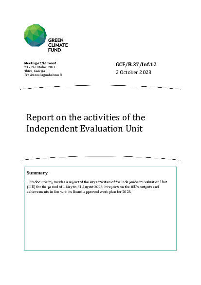 Document cover for Report on the activities of the Independent Evaluation Unit 