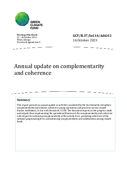 Document cover for Annual update on complementarity and coherence 