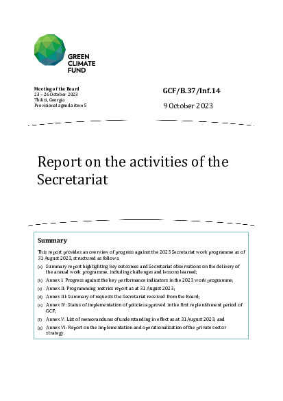 Document cover for Report on the activities of the Secretariat