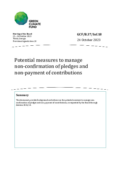 Document cover for Potential measures to manage non-confirmed pledges and non-payment contributions