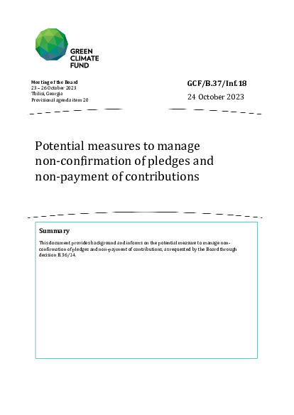 Download Potential measures to manage non-confirmed pledges and non-payment contributions Document cover for Potential measures to manage non-confirmed pledges and non-payment contributions