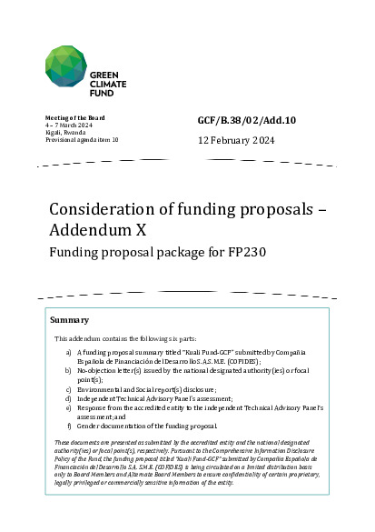Document cover for Consideration of funding proposals – Addendum X Funding proposal package for FP230