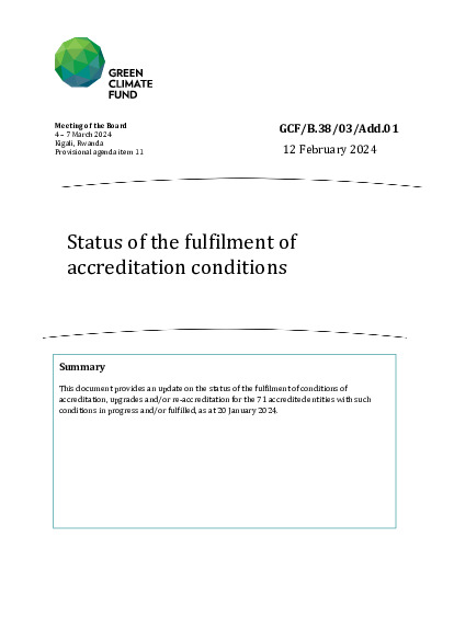 Document cover for Status of the fulfilment of accreditation conditions