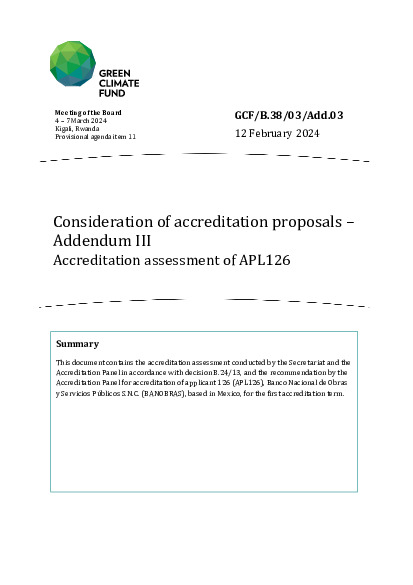 Document cover for Consideration of accreditation proposals – Addendum III Accreditation assessment of APL126