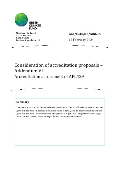 Document cover for Consideration of accreditation proposals – Addendum VI Accreditation assessment of APL129