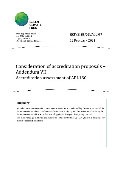 Document cover for Consideration of accreditation proposals – Addendum VII Accreditation assessment of APL130