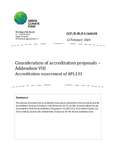 Document cover for Consideration of accreditation proposals – Addendum VIII Accreditation assessment of APL131