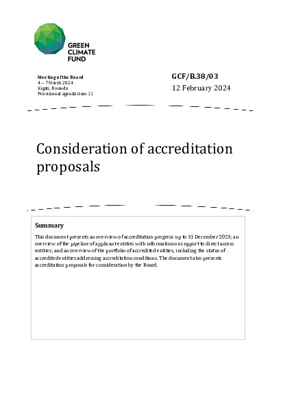 Document cover for Consideration of accreditation proposals