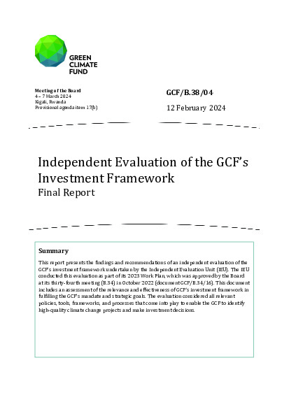 Document cover for Independent Evaluation of the GCF’s Investment Framework 