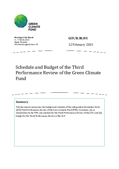 Document cover for Schedule and Budget of the Third Performance Review of the Green Climate Fund