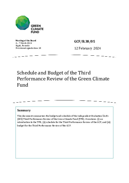 Download Schedule and Budget of the Third Performance Review of the Green Climate Fund Document cover for Schedule and Budget of the Third Performance Review of the Green Climate Fund