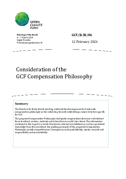 Document cover for Consideration of the GCF Compensation Philosophy