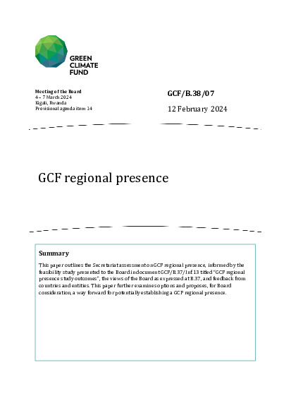 Document cover for GCF regional presence 