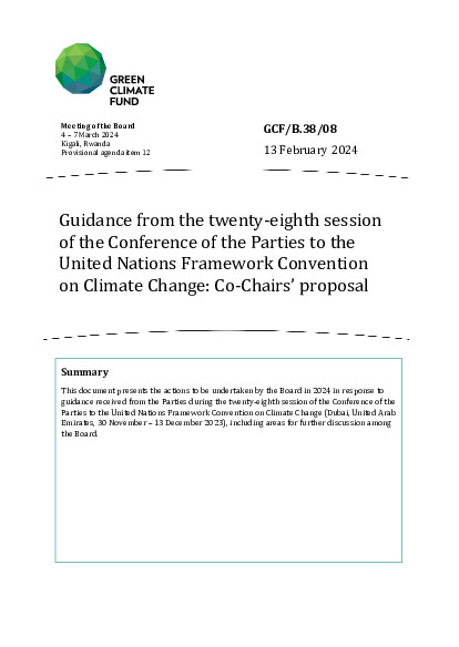 Document cover for Guidance from the twenty-eighth session of the Conference of the Parties to the United Nations Framework Convention on Climate Change: Co-Chairs’ proposal 