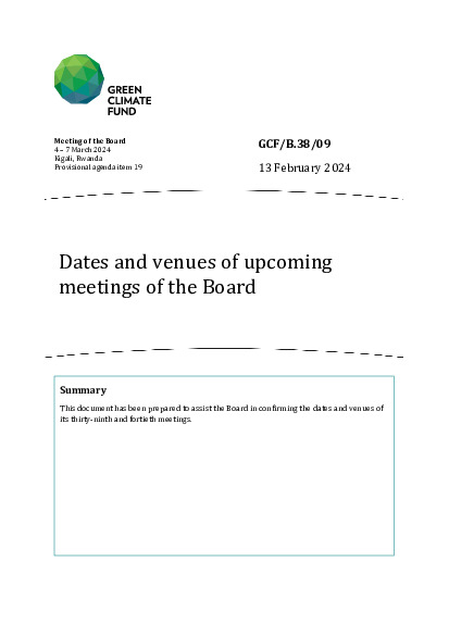 Document cover for Dates and venues of upcoming meetings of the Board