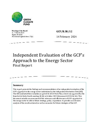 Document cover for Independent Evaluation of the GCF’s Approach to the Energy Sector: Final Report