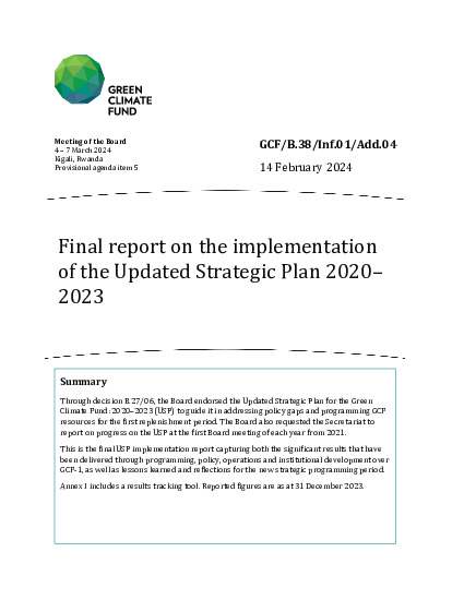 Download Final report on the implementation of the Updated Strategic Plan 2020–2023 Document cover for Final report on the implementation of the Updated Strategic Plan 2020–2023