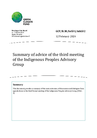 Download Summary of advice of the third meeting of the Indigenous Peoples Advisory Group Document cover for Summary of advice of the third meeting of the Indigenous Peoples Advisory Group