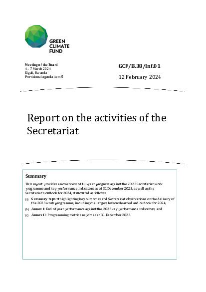 Document cover for Report on the activities of the Secretariat