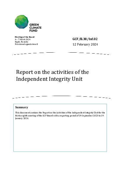 Document cover for Report on the activities of the Independent Integrity Unit