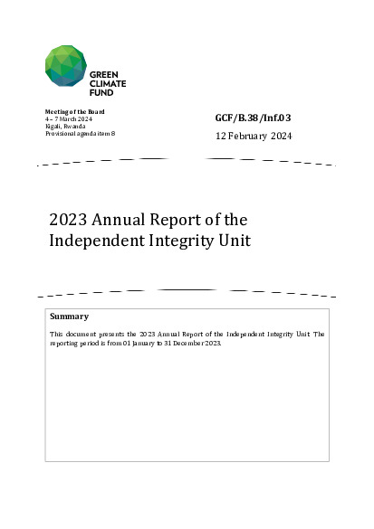 Document cover for 2023 Annual Report of the Independent Integrity Unit