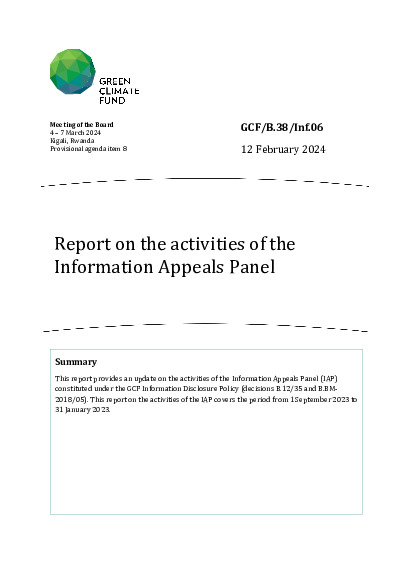 Document cover for Report on the activities of the Information Appeals Panel