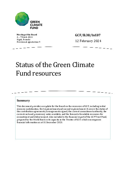 Document cover for Status of the Green Climate Fund resources