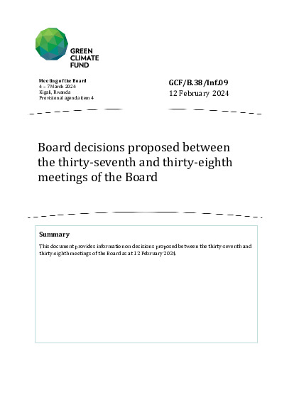 Document cover for Board decisions proposed between the thirty-seventh and thirty-eighth meetings of the Board