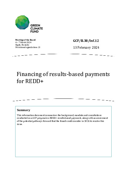 Document cover for Financing of results-based payments for REDD+