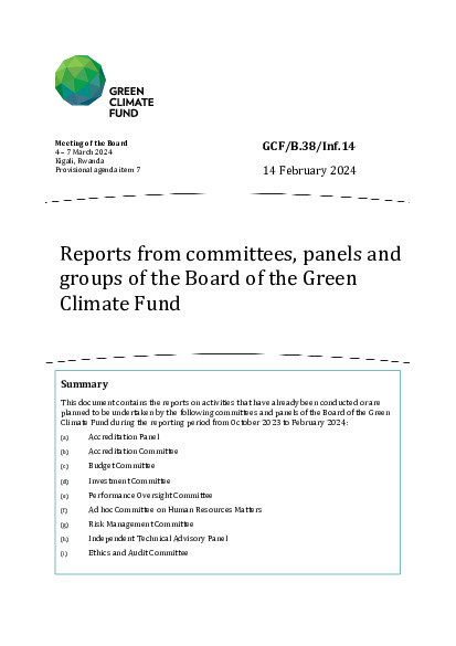 Document cover for Reports from committees, panels and groups of the Board of the Green Climate Fund